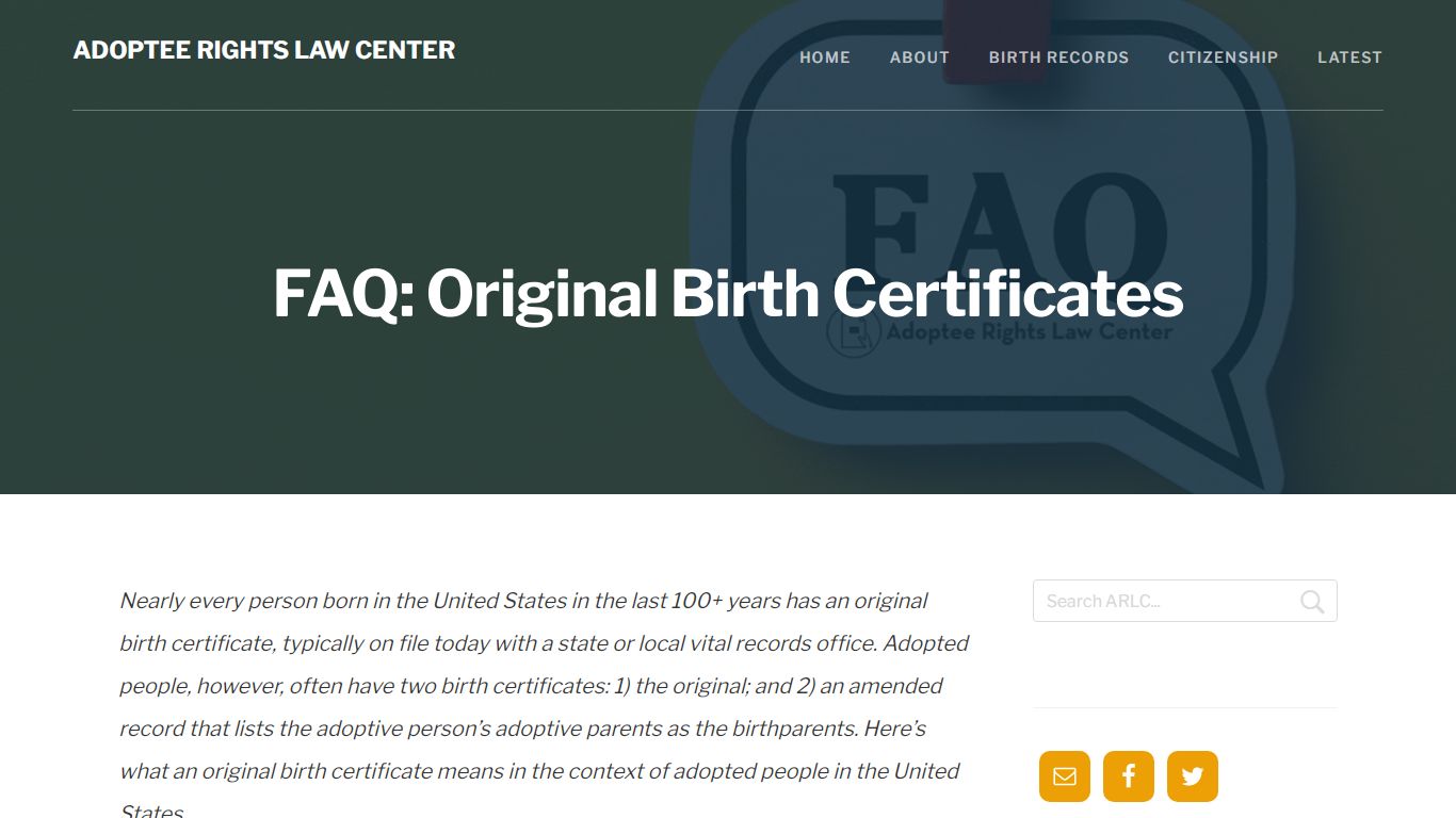 FAQ: Original Birth Certificates - Adoptee Rights Law Center